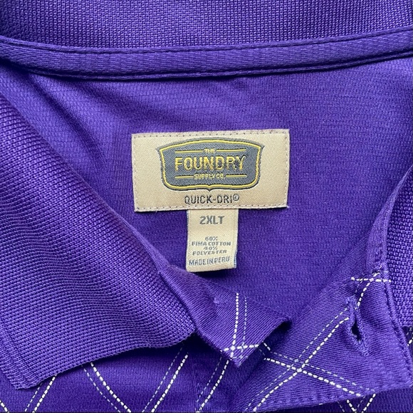 The Foundry Supply Co Men’s Golf Polo Shirt Purple - XXL 2XL Tall - Picture 6 of 6